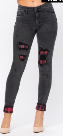 Buffalo Plaid Patched Distressed Skinny - BK